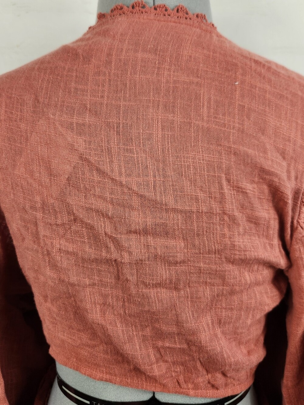 Free People Dolly Wrap Top Terra Cotta Lace Boho Balloon Sleeve Crop Blouse L - Picture 10 of 16